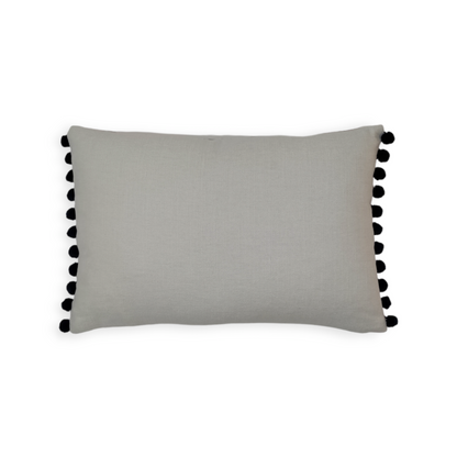 Churchill Jaru Ikat Cushion With Navy Pom Poms 20 x 12