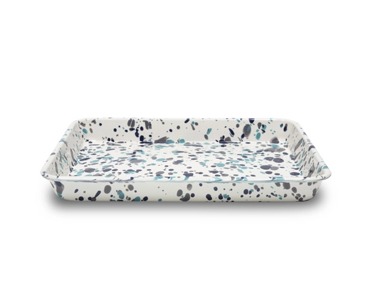 Splatter Enamelware Rectangle Baking Tray - Ocean Waves