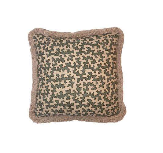 Sibyl Colefax Aqua Squiggle Fringed Cushion