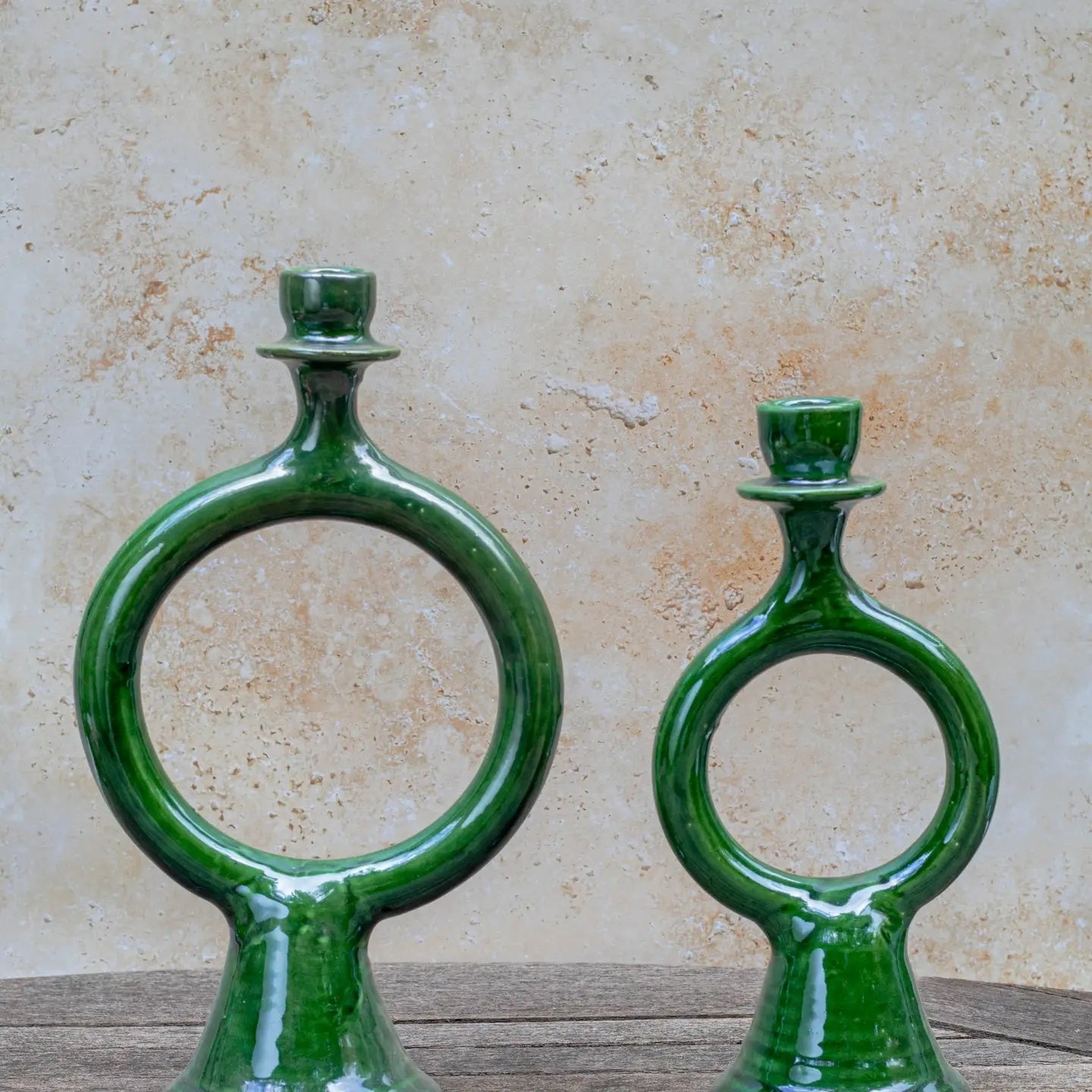 Green Glazed Ceramic Candlestick