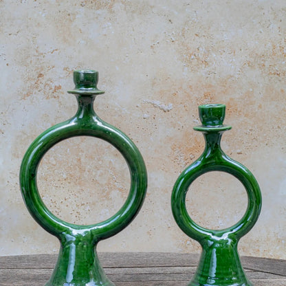 Green Glazed Ceramic Candlestick