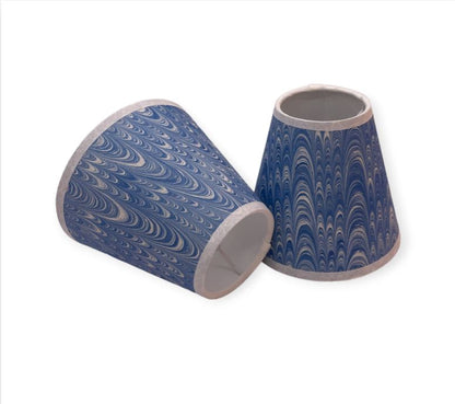 Blue Hand Marbled Paper Candle Clip Lampshade