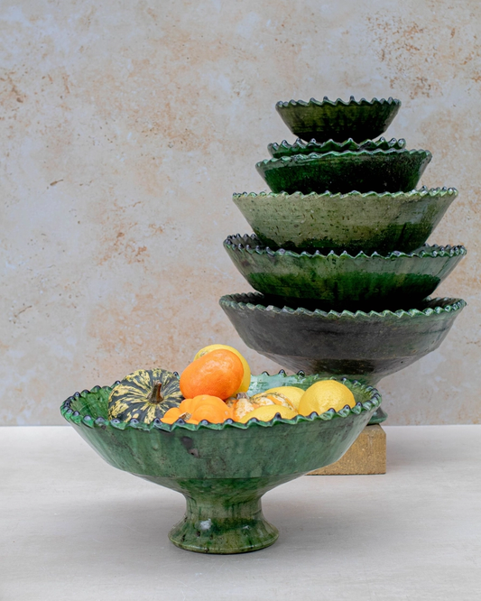 Tamegroute Green Glazed Pedestal Bowl