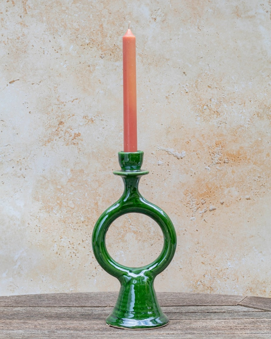 Green Glazed Ceramic Candlestick