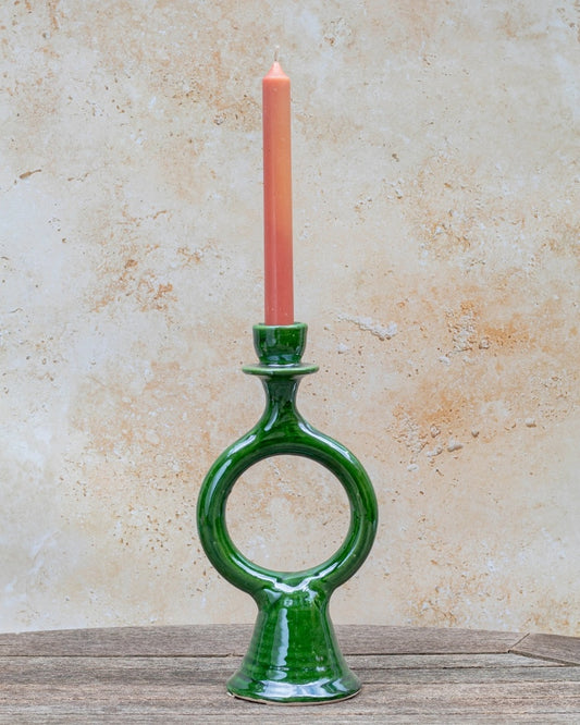Green Glazed Ceramic Candlestick