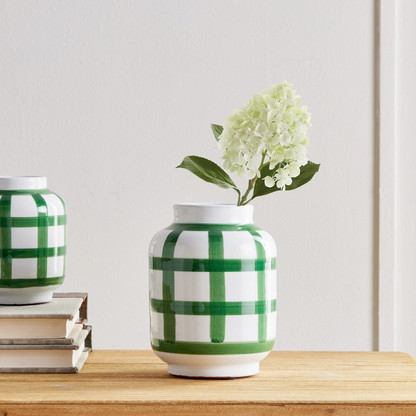 Green Plaid Vase