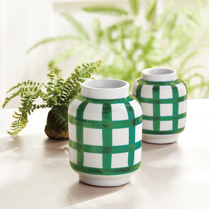 Green Plaid Vase