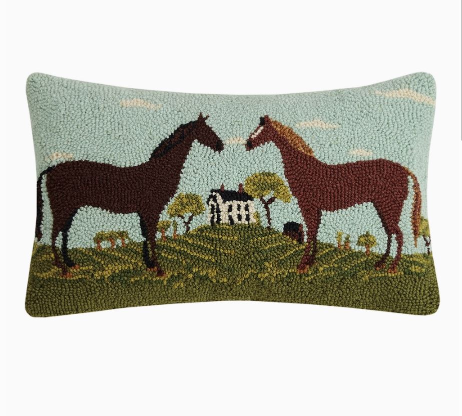 Black and Brown Horses Hook Pillow
