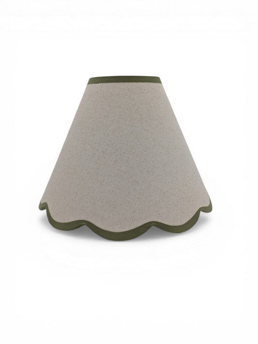 Scalloped Linen Empire Lampshade - Olive - Upstairs Downstairs Interiors