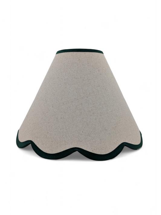 Scalloped Linen Empire Lampshade - Hunting Green - Upstairs Downstairs Interiors
