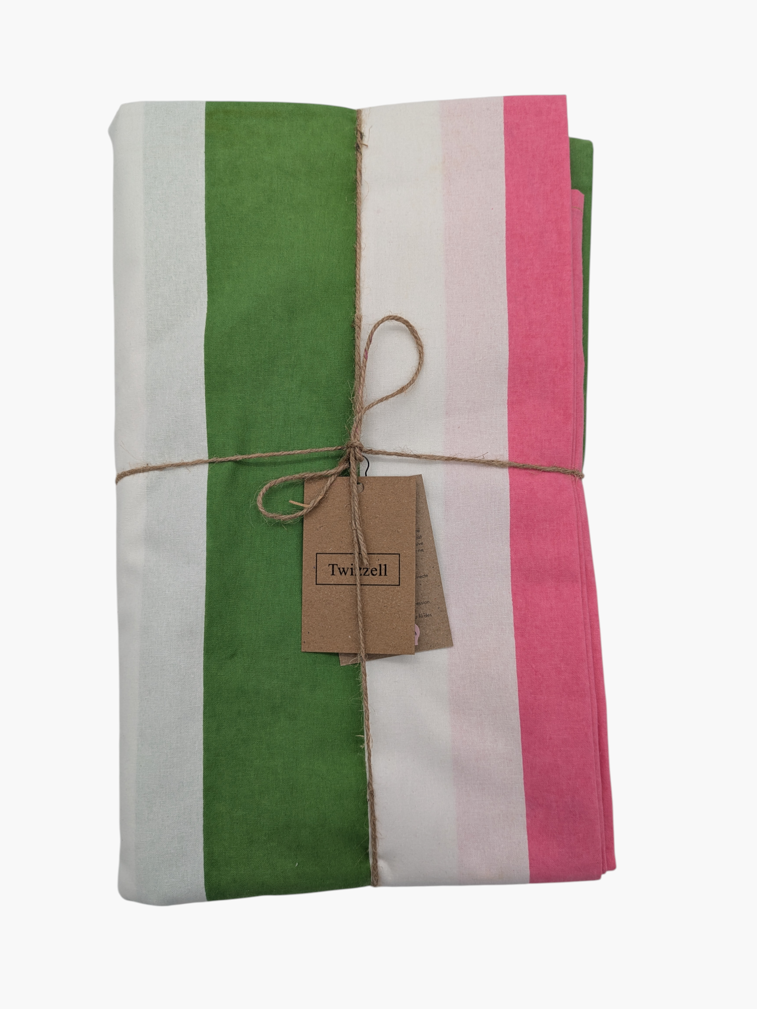 Pink & Green Stripe Tablecloth - Upstairs Downstairs Interiors