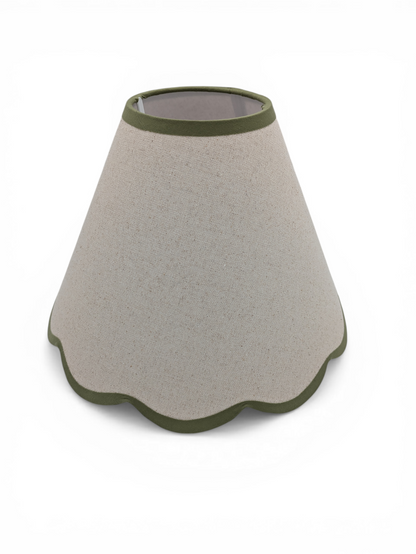 Scalloped Linen Empire Lampshade - Olive - Upstairs Downstairs Interiors