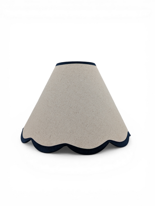 Scalloped Linen Empire Lampshade - Navy - Upstairs Downstairs Interiors