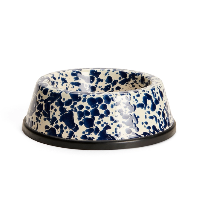 Splatter Enamelware Large Dog Bowl - Navy