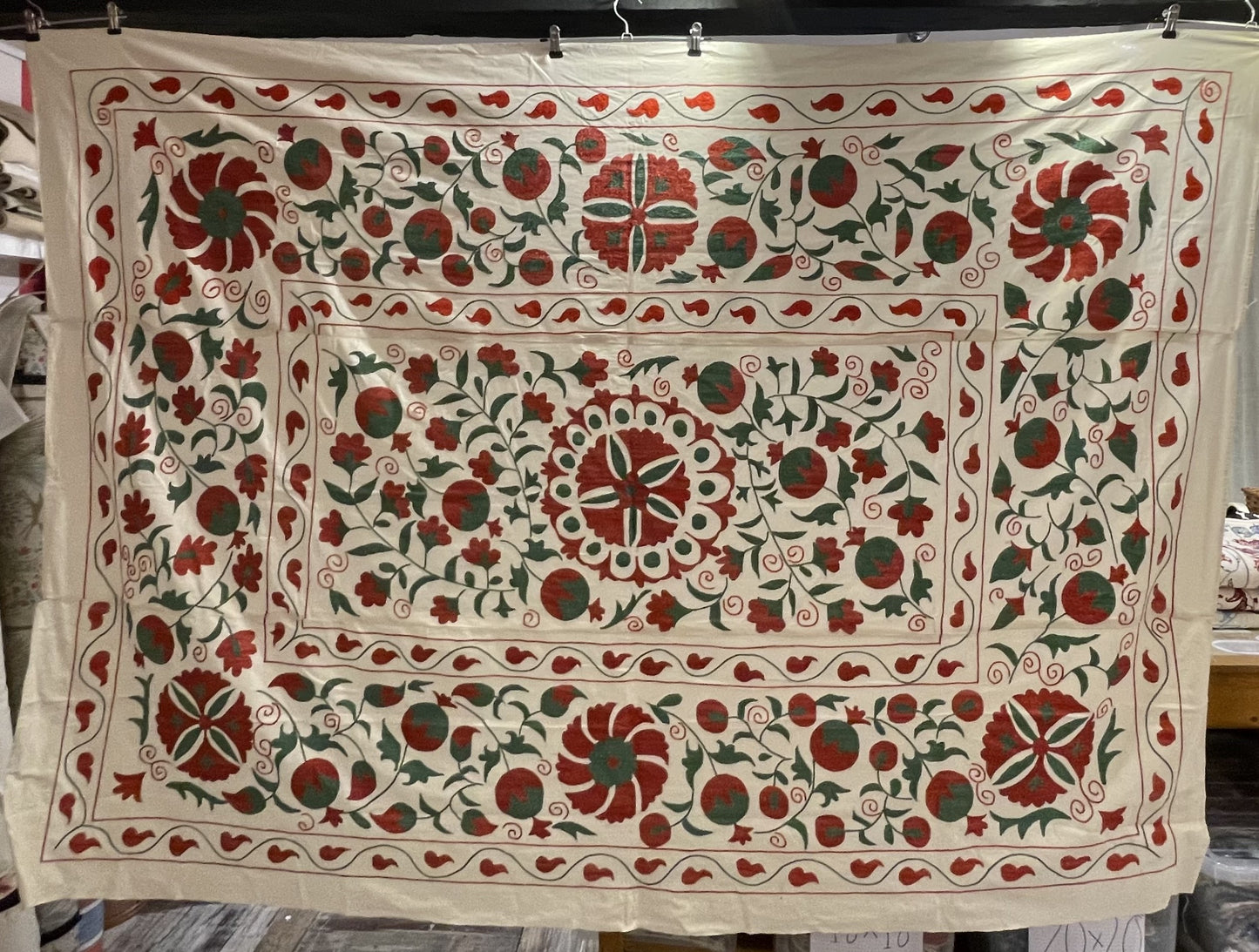 Large Vintage Red and Green Pomegranate Suzani