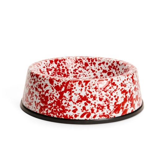 Splatter Enamelware Large Dog Bowl - Red
