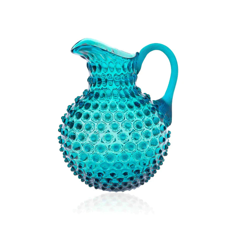 Aquamarine Hobnail Glass Jug