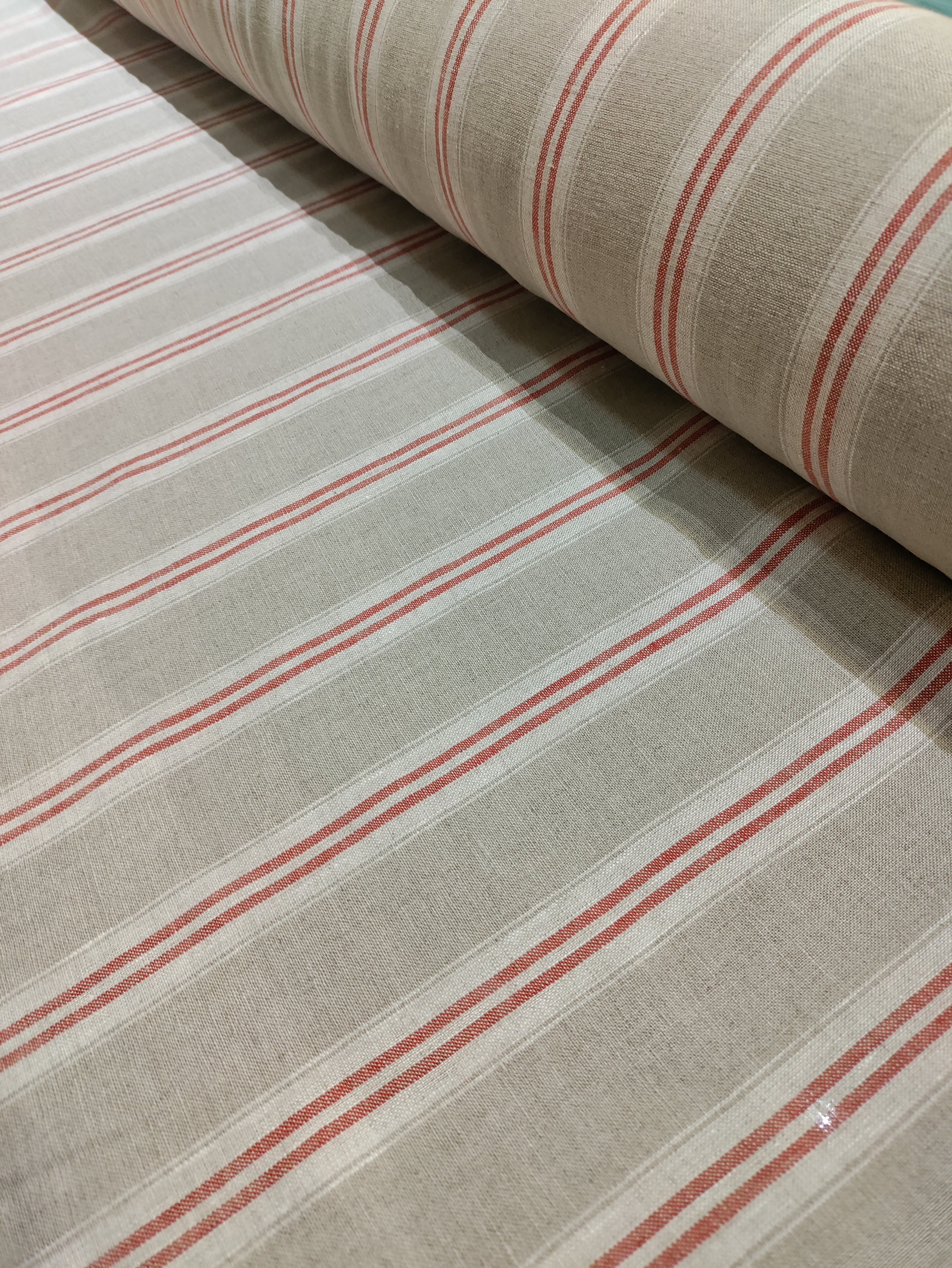 Red Linen Distressed Washed Linen French Stripe - Red – Upstairs Downstairs Interiors