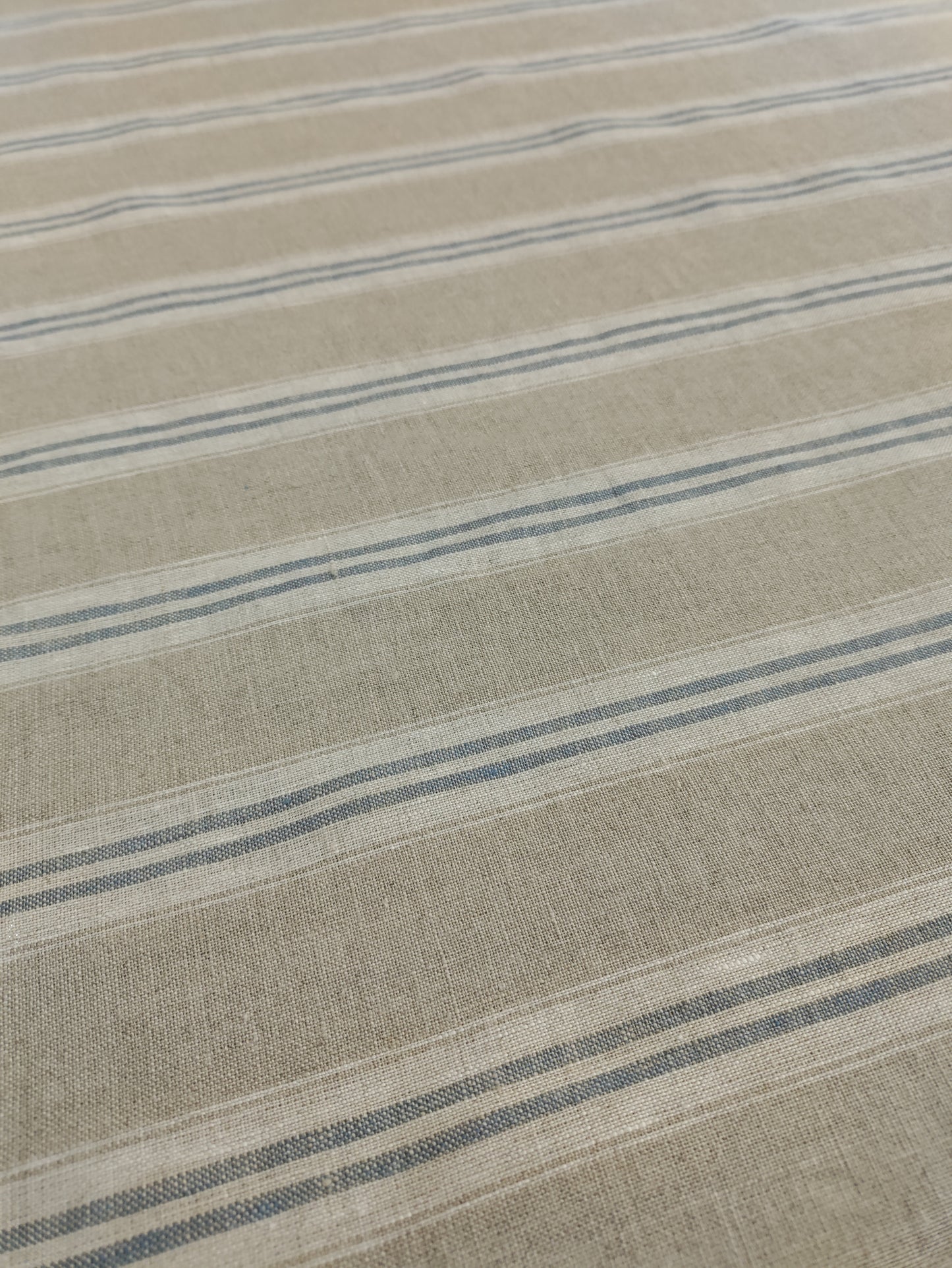 Washed Linen French Stripe - Petrol Blue