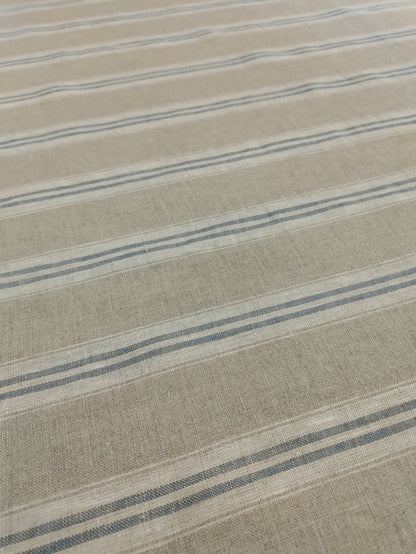 Washed Linen French Stripe - Petrol Blue