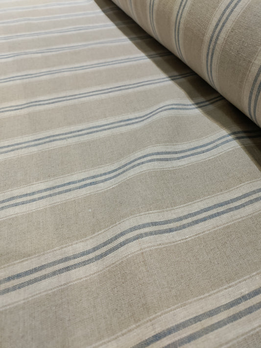 Washed Linen French Stripe - Petrol Blue