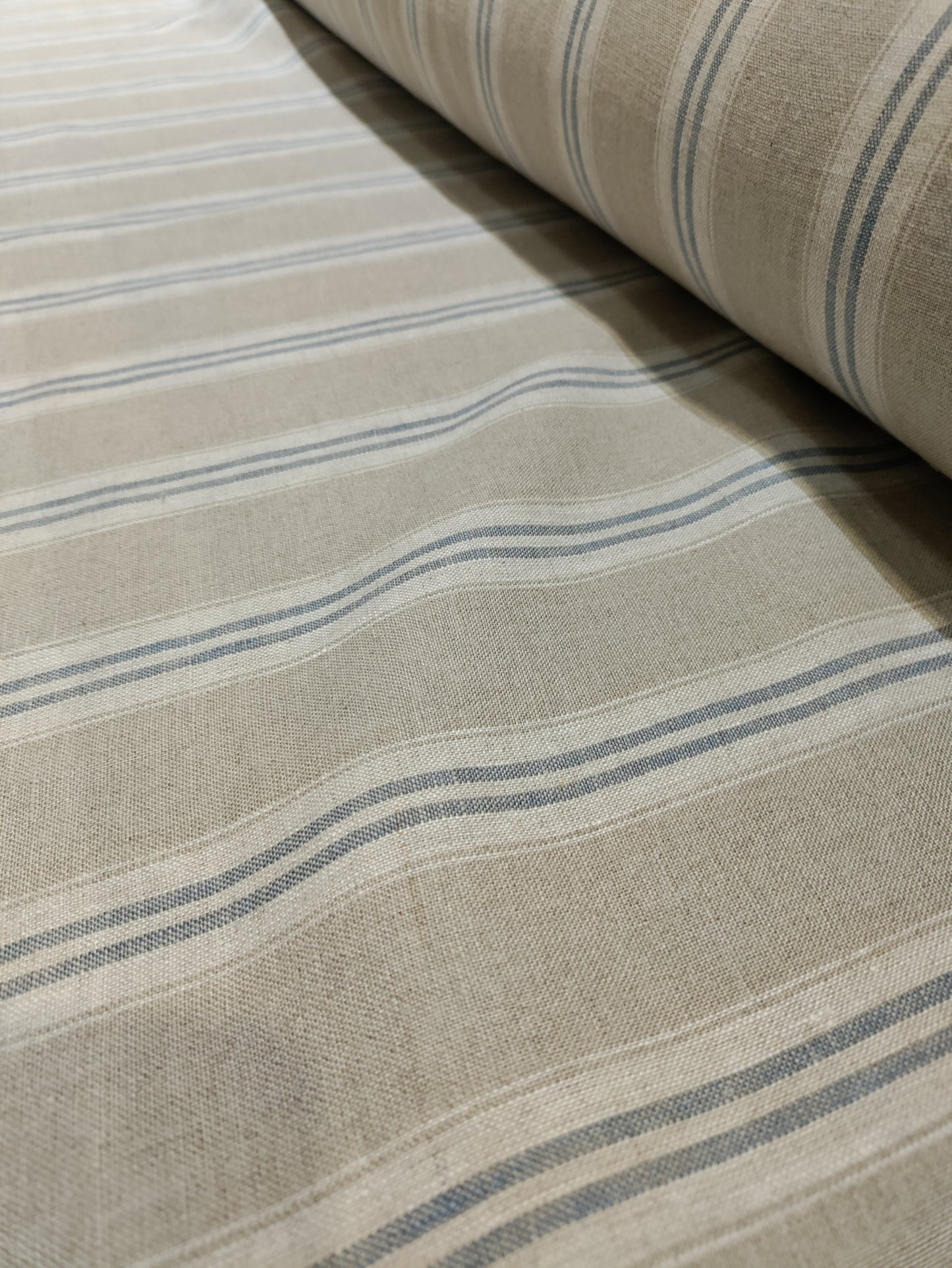 Washed Linen French Stripe - Petrol Blue
