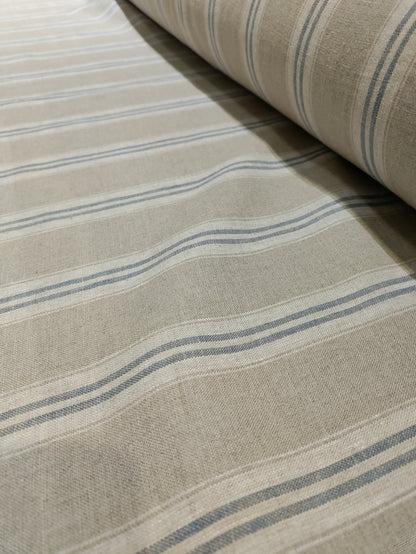 Washed Linen French Stripe - Petrol Blue