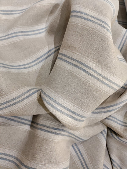 Washed Linen French Stripe - Petrol Blue