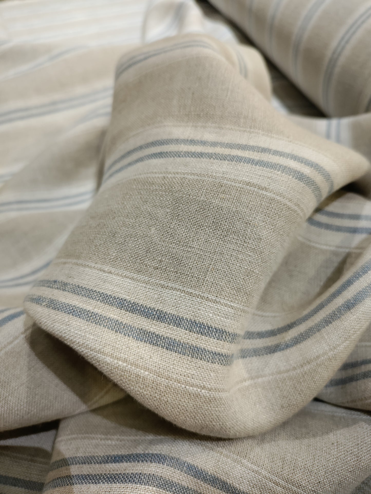Washed Linen French Stripe - Petrol Blue