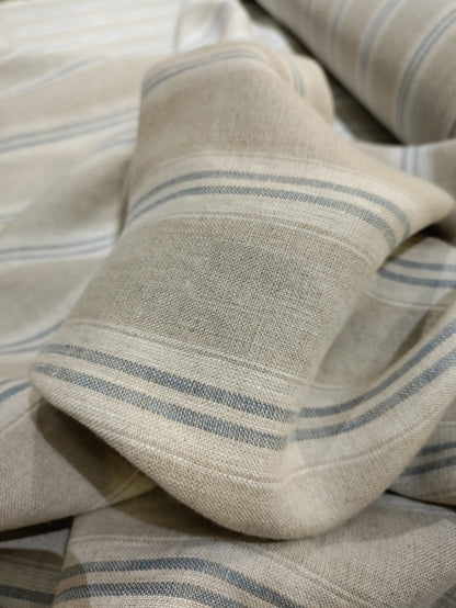 Washed Linen French Stripe - Petrol Blue