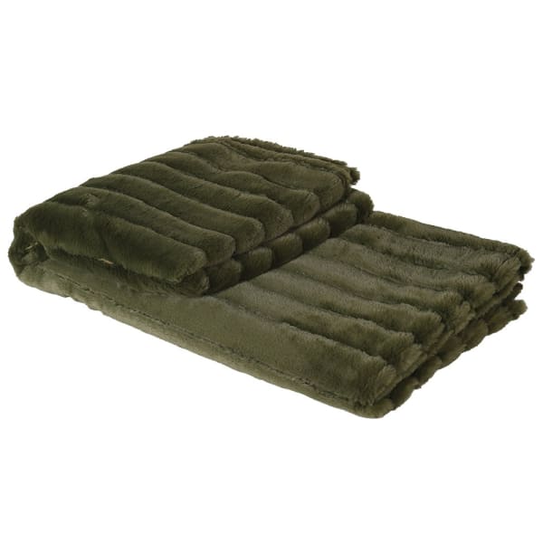 Olive Green Ribbed Faux Fur Throw
