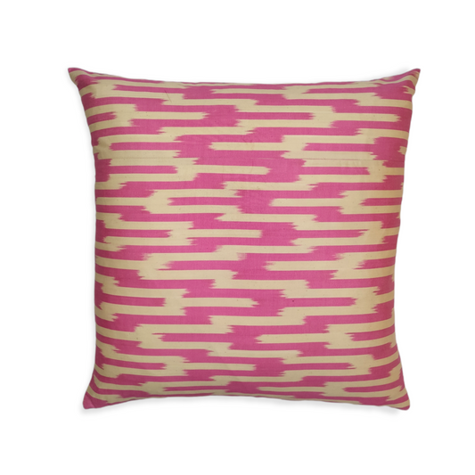 Pink & White Striped Ikat Cushion