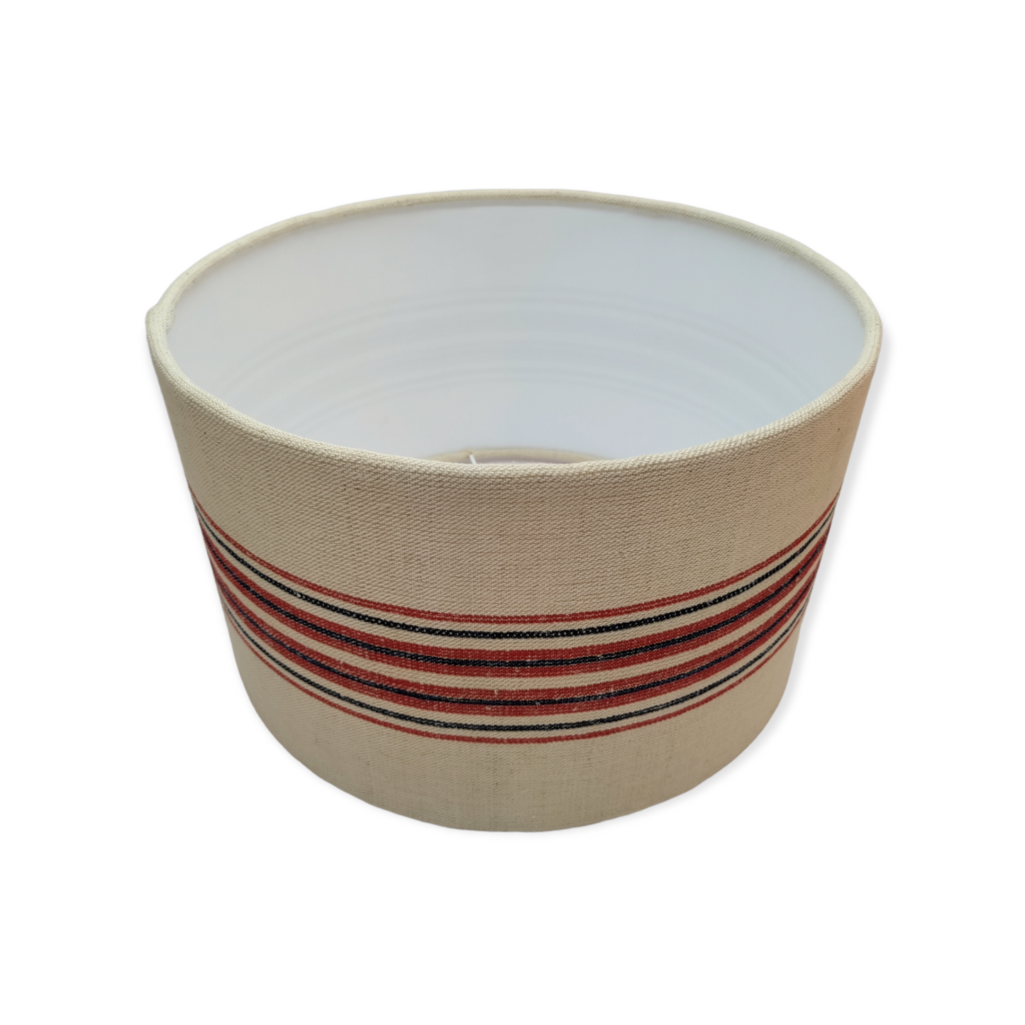 Red & Blue Thick Stripes Vintage French Linen Grain Sack Lampshade