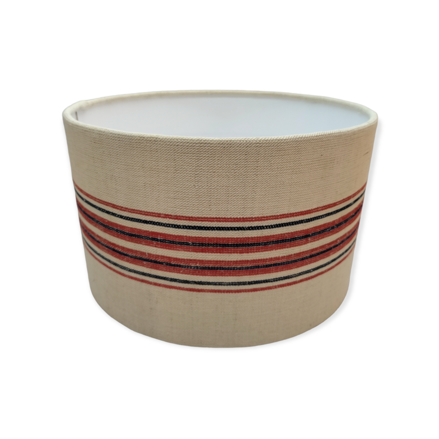 Red & Blue Thick Stripes Vintage French Linen Grain Sack Lampshade