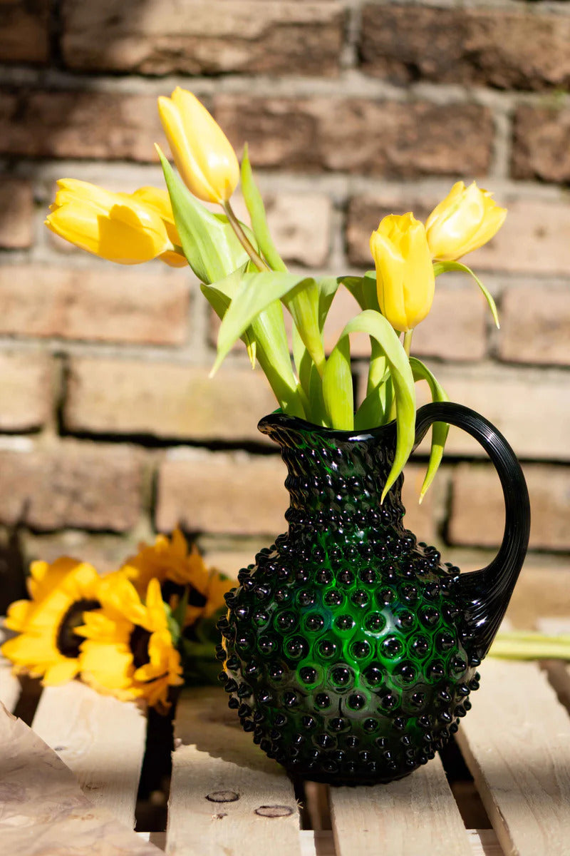 Dark Green Hobnail Glass Jug