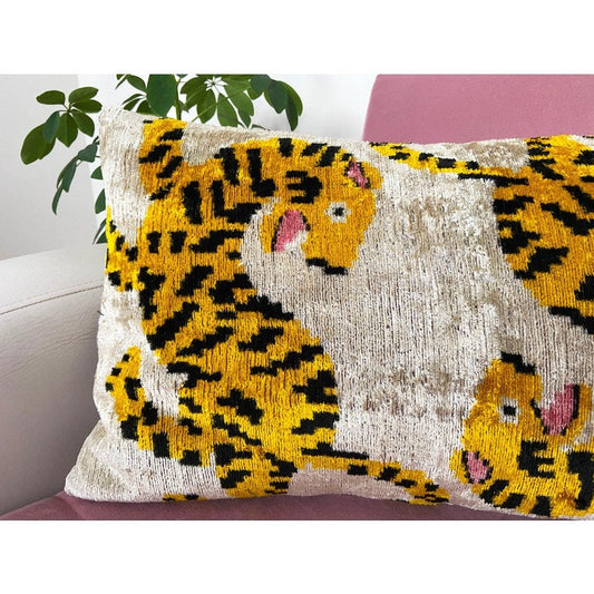 Tiger Velvet Ikat Large Rectangle Cushion