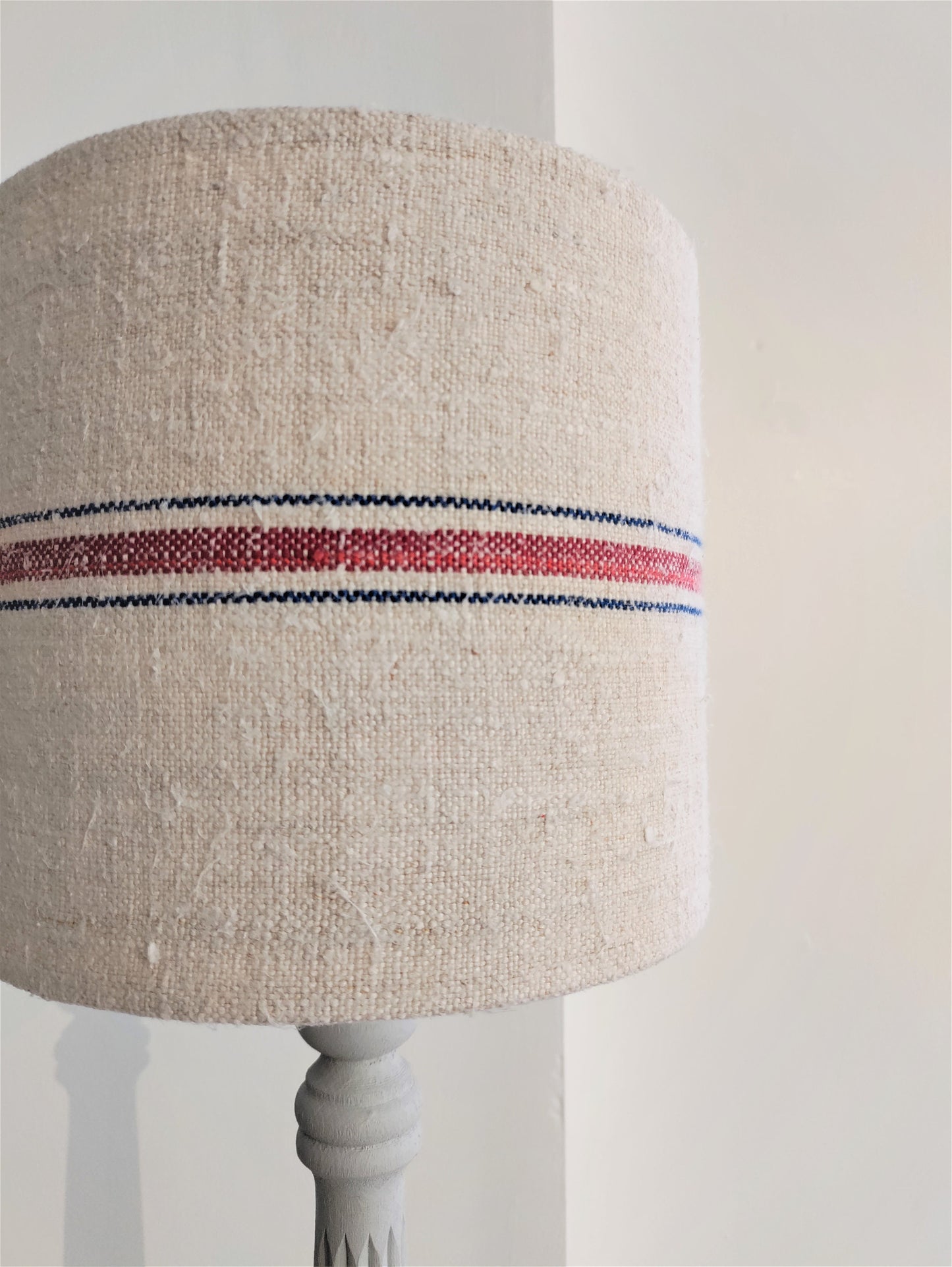 Blue & Red Stripes Vintage French Linen Grain Sack Lampshade