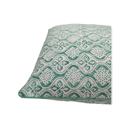 Green Trellis Tile Hand Block Printed Cotton Cushion