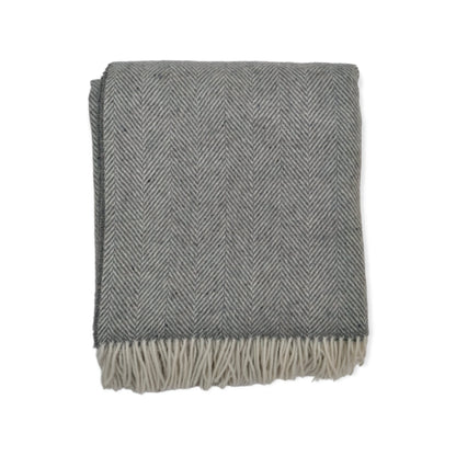 Pebble Grey 100% Lambswool Herringbone Throw