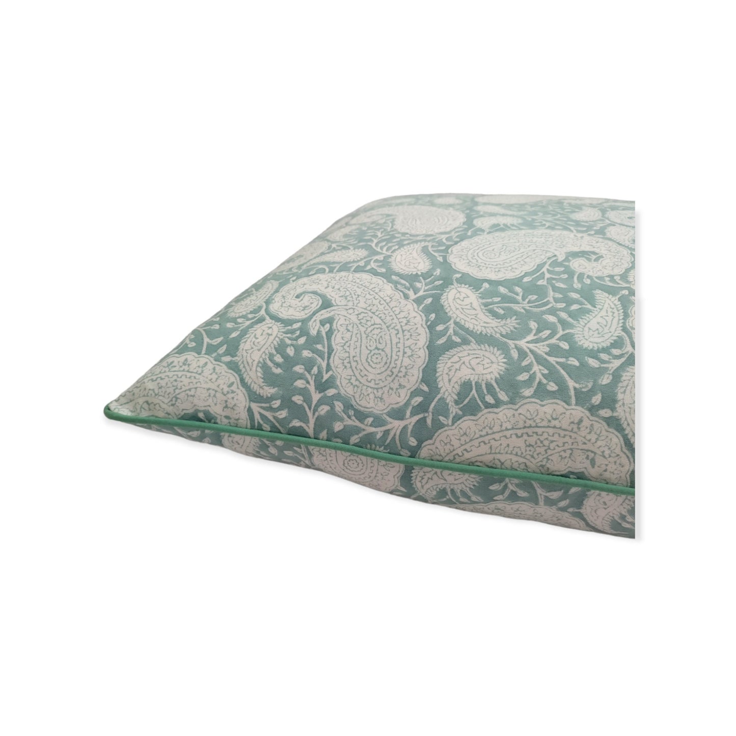 Ambi Mineral Green Hand Block Printed Cotton Cushion