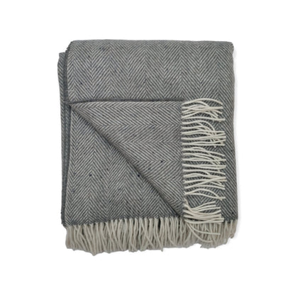 Pebble Grey 100% Lambswool Herringbone Throw