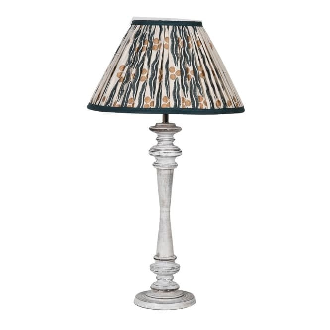 Washed Wooden Lamp with Ikat Shade
